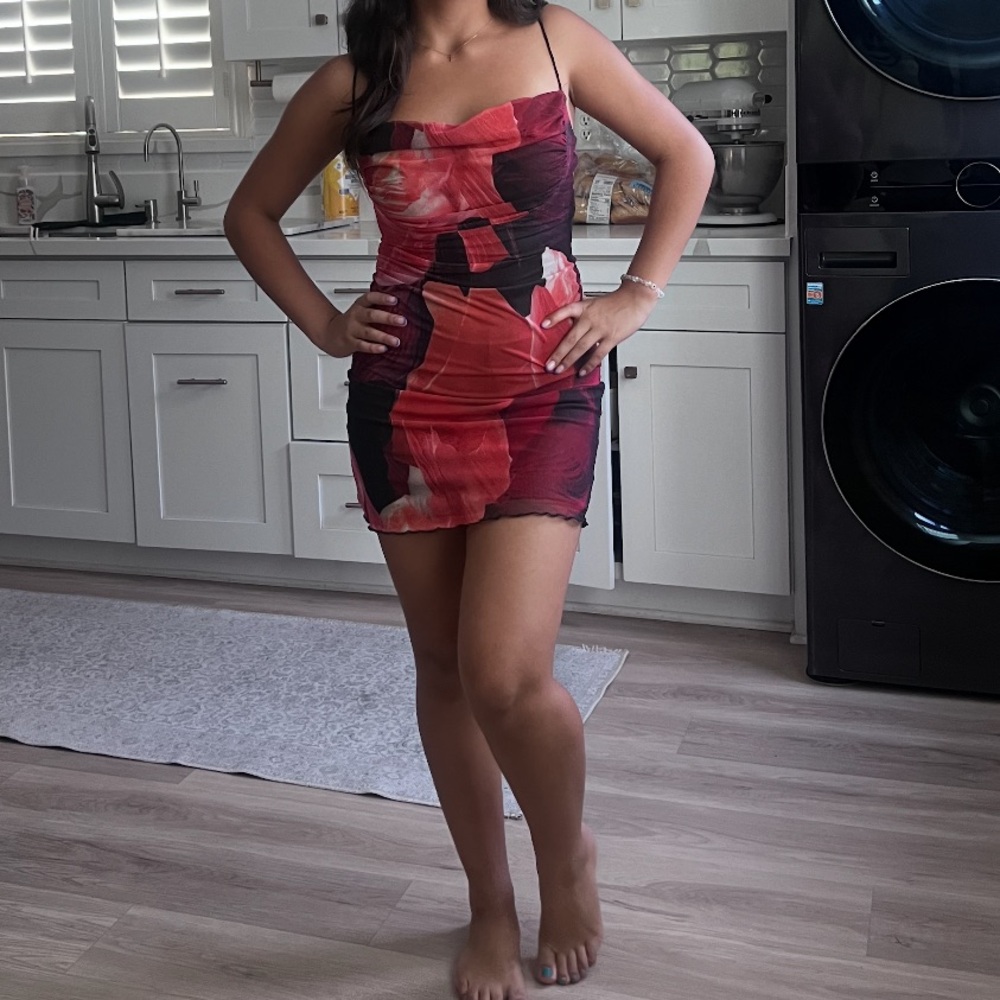 Princess Polly Red and Black Floral Mini Dress